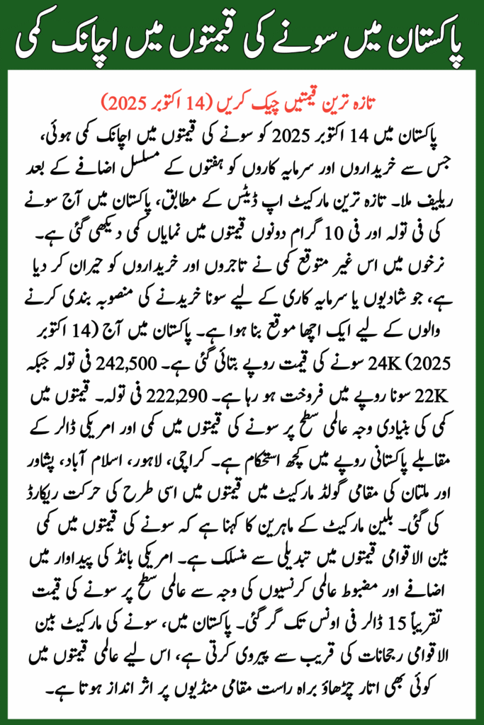 Gold Prices Drop Suddenly in Pakistan